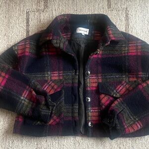 Vigoss Women's Plaid Teddy Jacket - Pink and Black